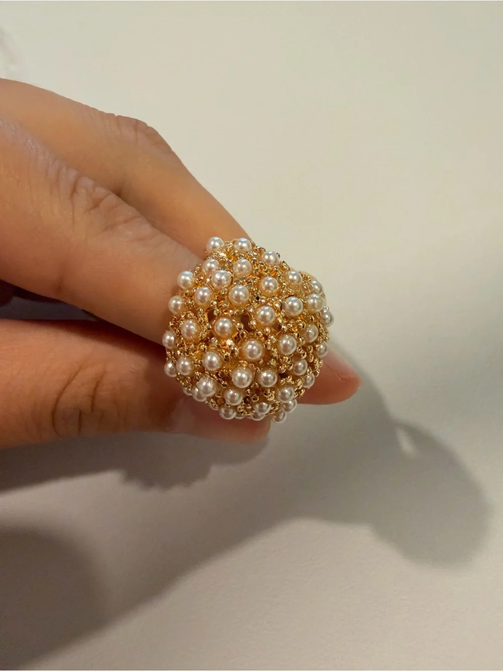 Gold Pearl Cluster Dome Ring
